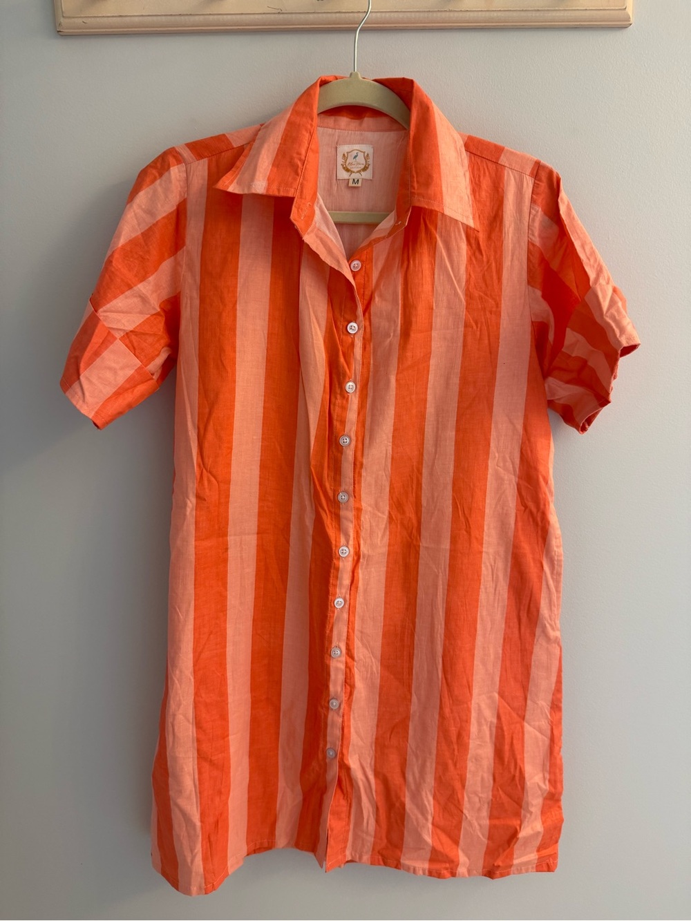 Casual Women's Orange Striped Button-Down Shirt Dress
